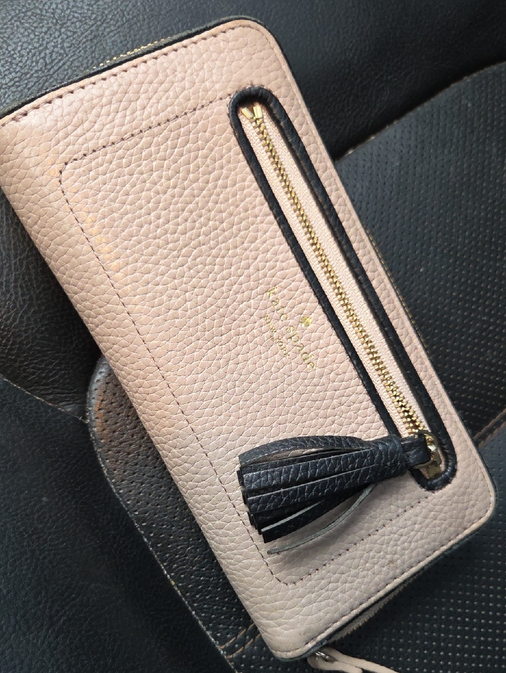 Kate Spade Taupe Pebbled Leather Wallet with Gold Logo